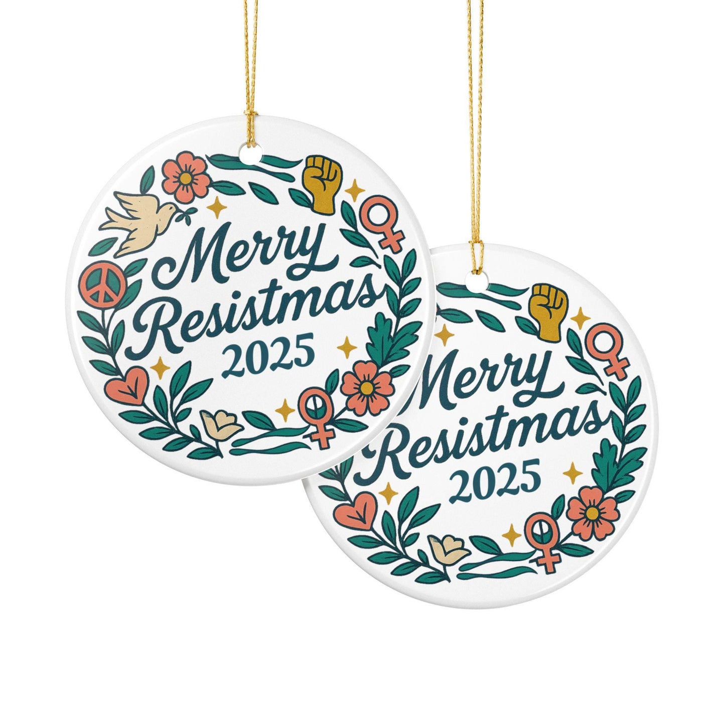 Merry Resistmas Anti Fascism 2025 Christmas ornament Anti trump holiday decor pro democracy holiday gift leftist ornament liberal holiday