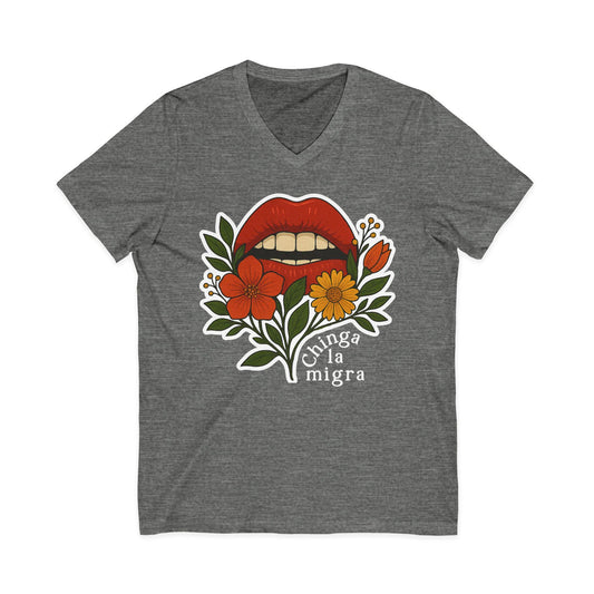 Chinga La Migra V-Neck Shirt Anti-ICE Human Rights Shirt Fuck ICE Apparel No Kings Protest Merch Immigrant Rights Tee Fuck Trump Shirt