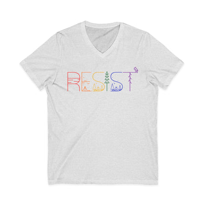 Resist Fascism Tee Nature Lover Shirt Pride Apparel Rainbow V-Neck Tee National Parks Lover Gift Idea Hiking Lover Tee Anti Fascist Apparel