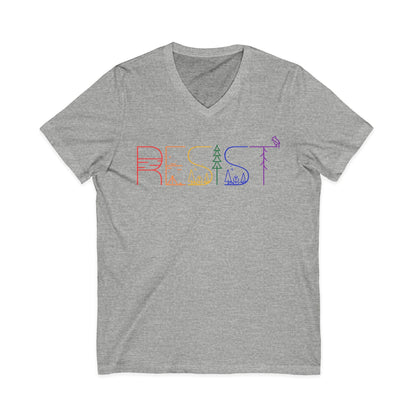 Resist Fascism Tee Nature Lover Shirt Pride Apparel Rainbow V-Neck Tee National Parks Lover Gift Idea Hiking Lover Tee Anti Fascist Apparel