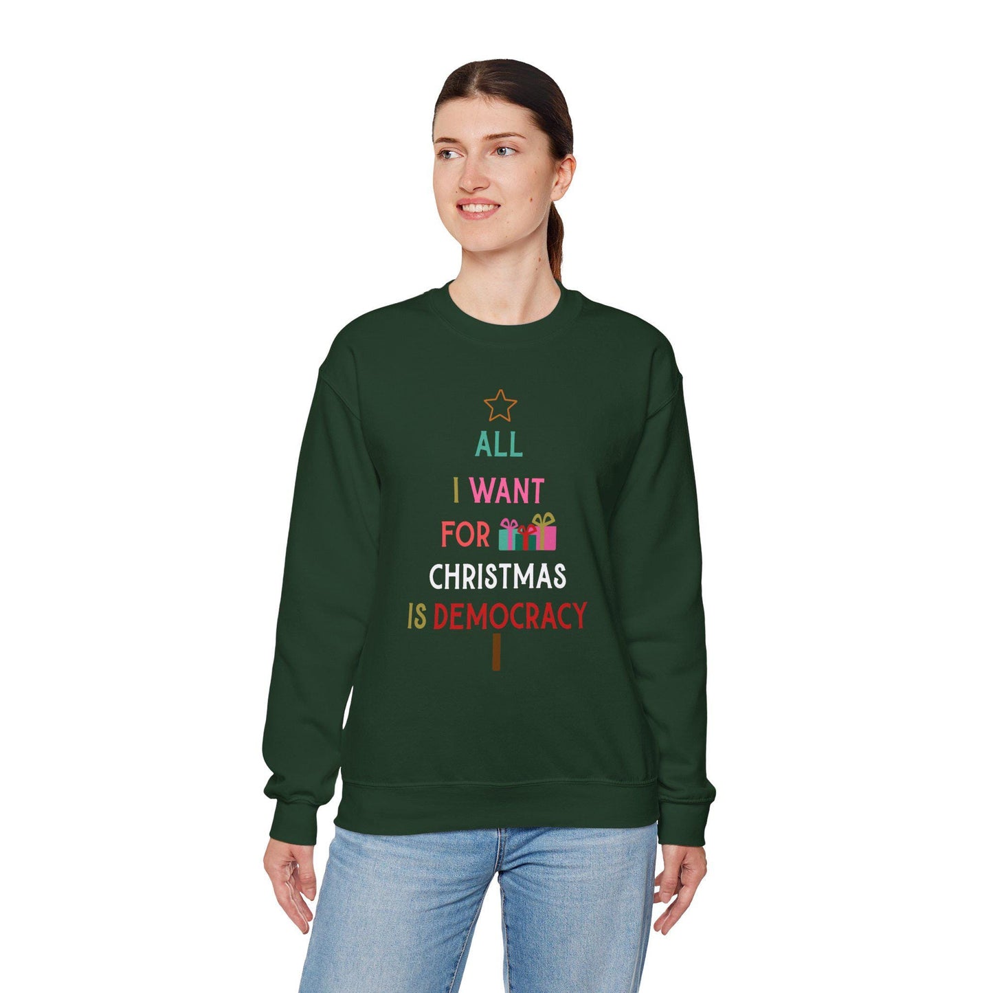 All I Want For Is Democracy Sweatshirt Political Holiday Shirt No Kings For Christmas Sweatshirt Anti Trump Holiday Gift Idea