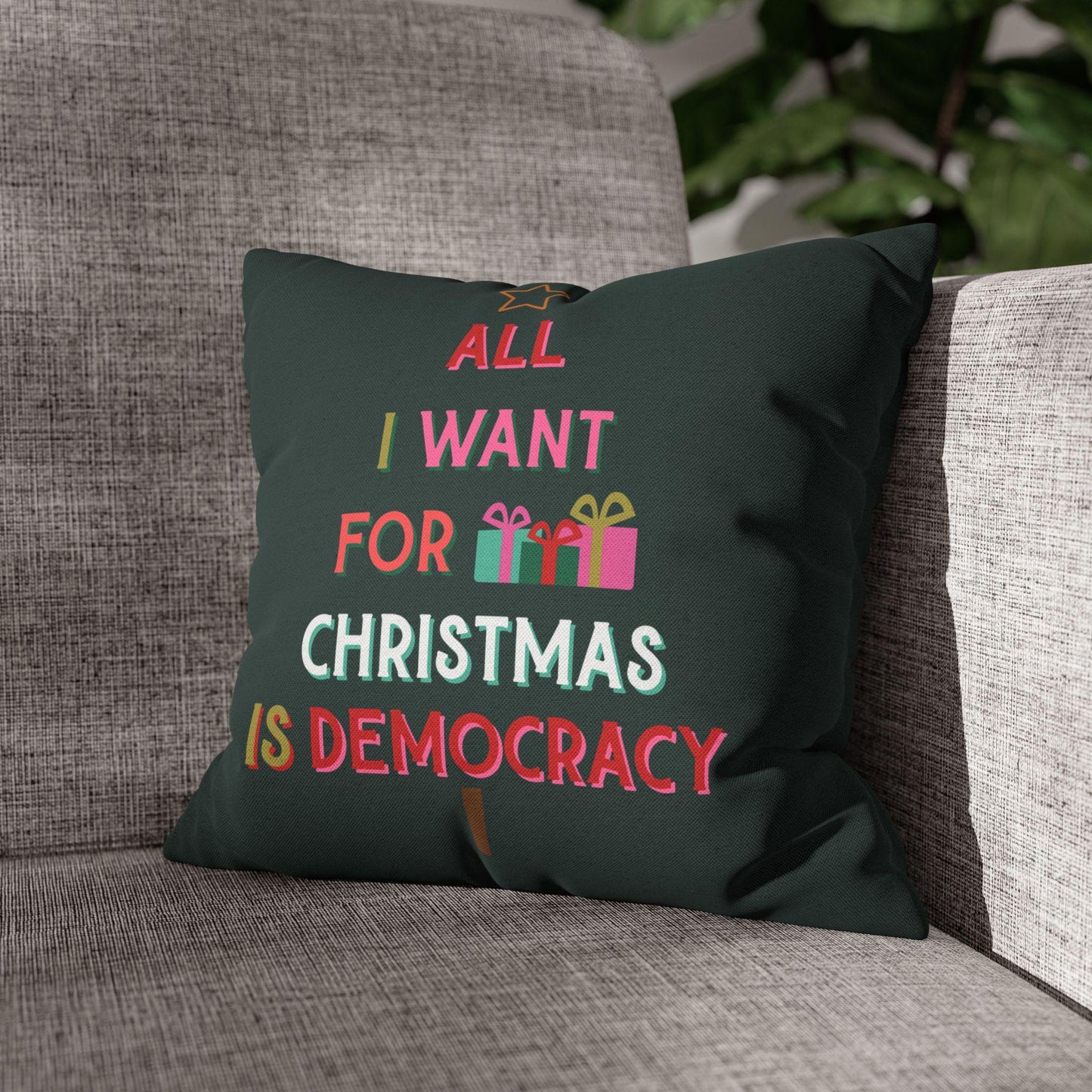 All I Want For Christmas Is Democracy Throw Pillow Anti Fascism Holiday Home Decor Anti Trump Gift Idea Blackout The System Gift Alternative