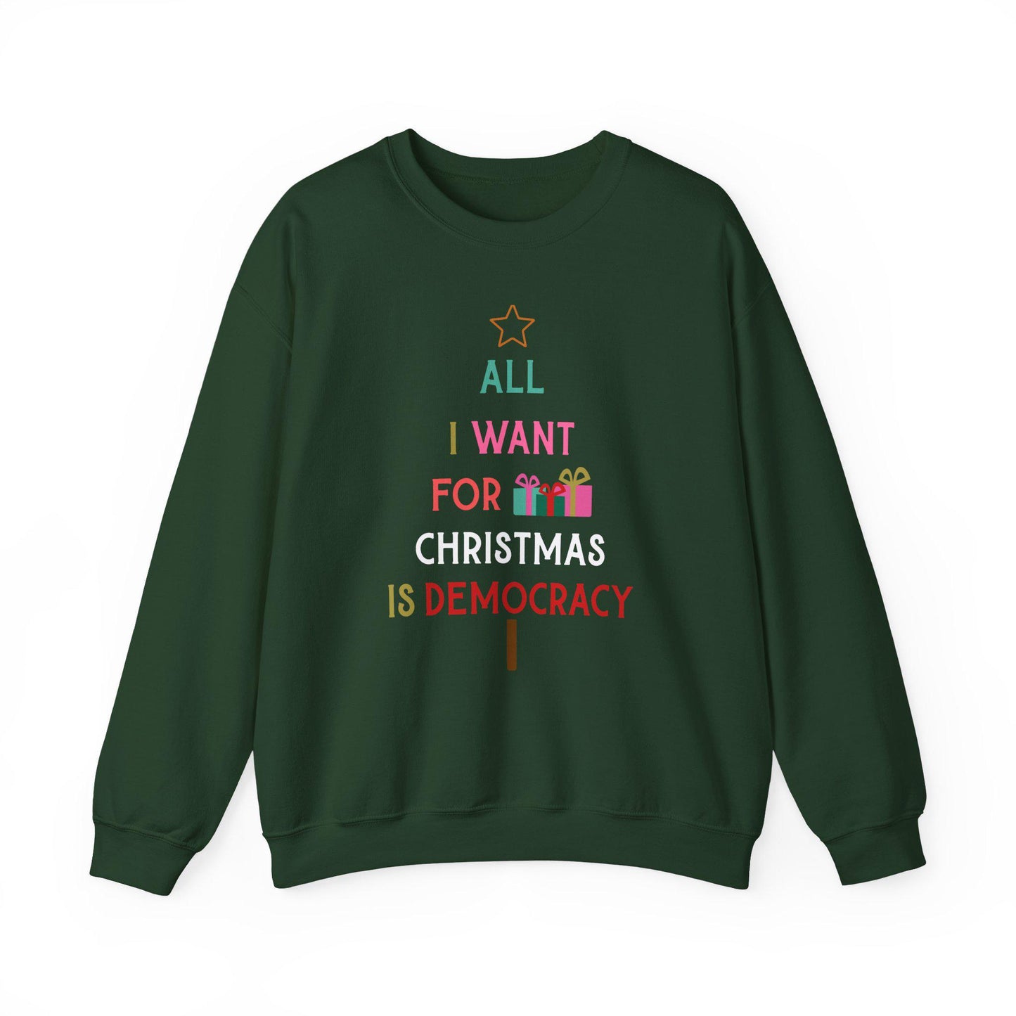All I Want For Is Democracy Sweatshirt Political Holiday Shirt No Kings For Christmas Sweatshirt Anti Trump Holiday Gift Idea