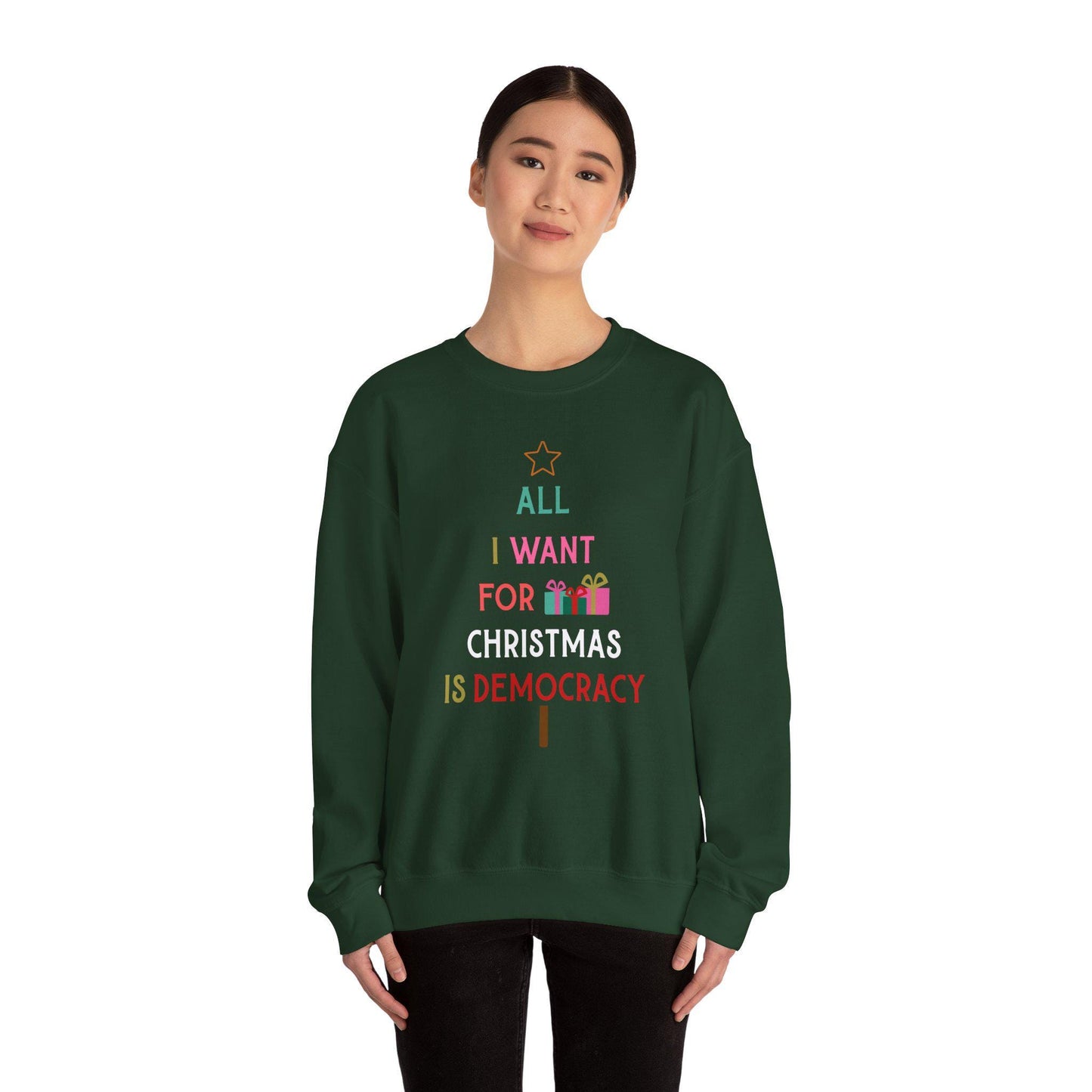 All I Want For Is Democracy Sweatshirt Political Holiday Shirt No Kings For Christmas Sweatshirt Anti Trump Holiday Gift Idea
