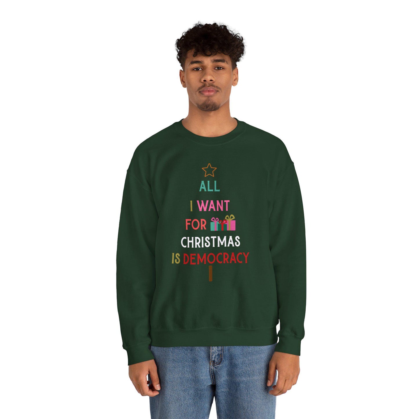 All I Want For Is Democracy Sweatshirt Political Holiday Shirt No Kings For Christmas Sweatshirt Anti Trump Holiday Gift Idea