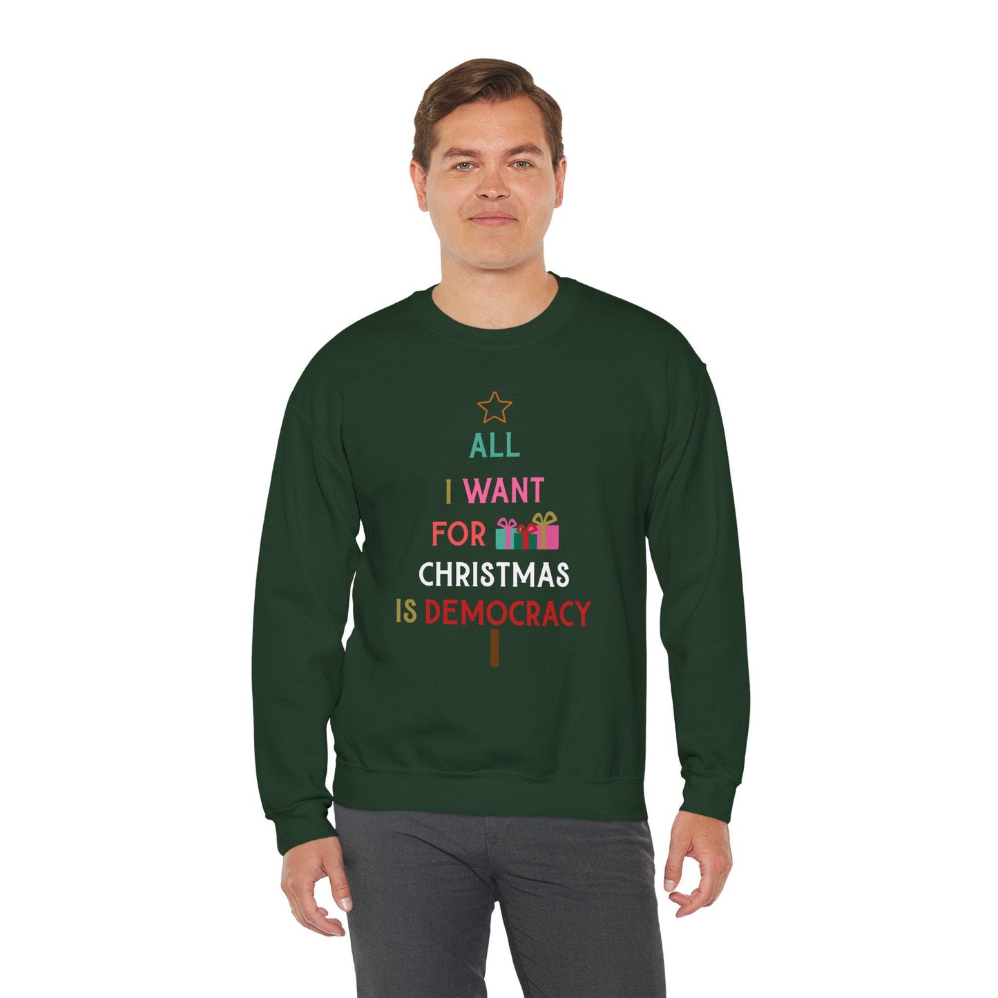 All I Want For Is Democracy Sweatshirt Political Holiday Shirt No Kings For Christmas Sweatshirt Anti Trump Holiday Gift Idea